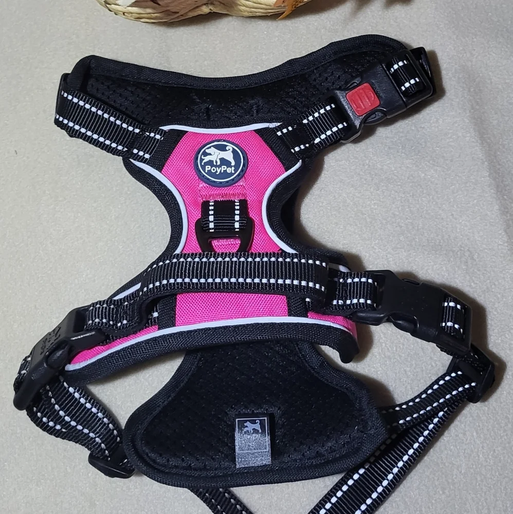 PoyPet NIB Pink/Black No Pull Reflective Dog Harness Size Small